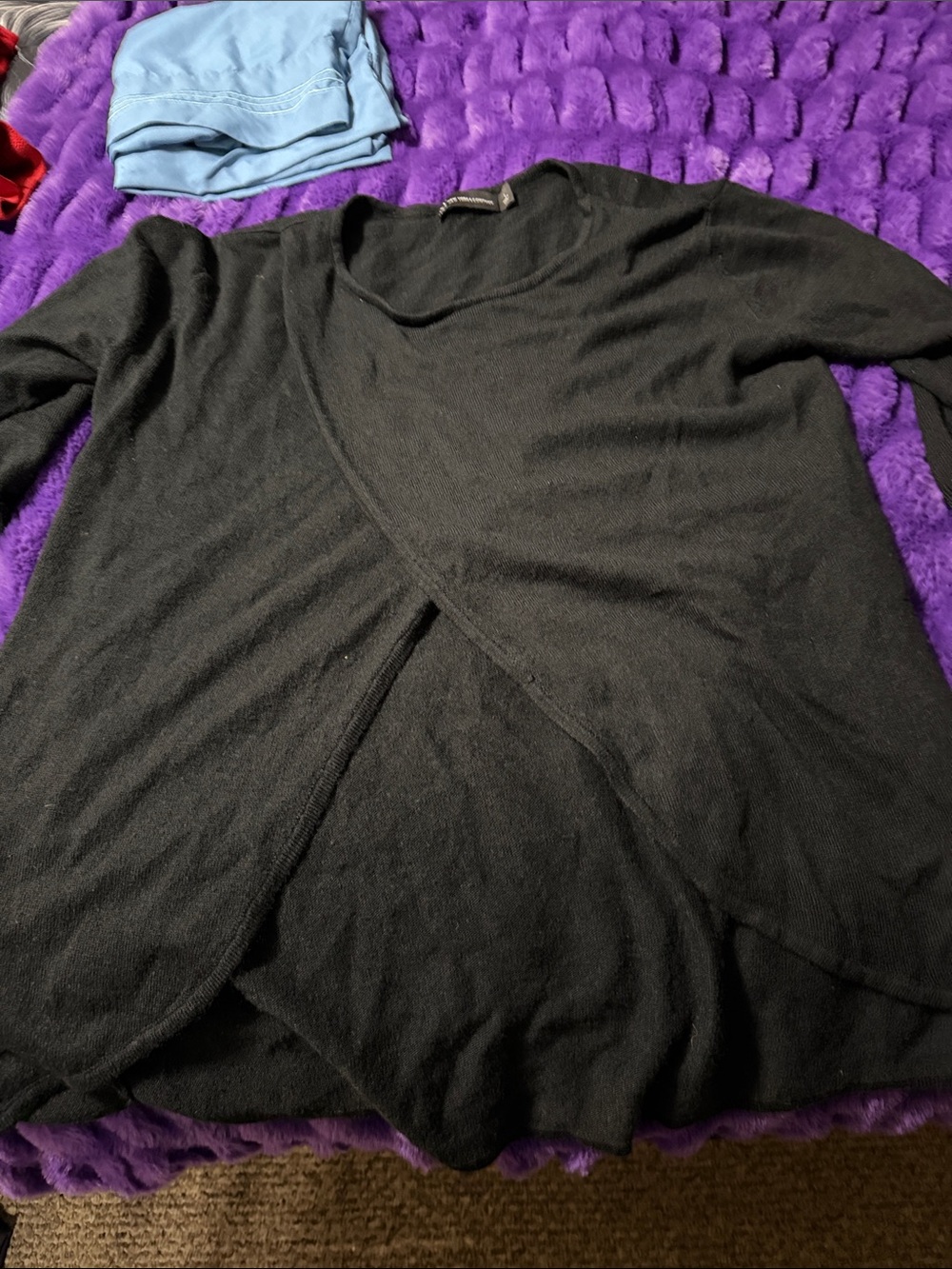 New York & Company Black Draped Front Long Sleeve Top